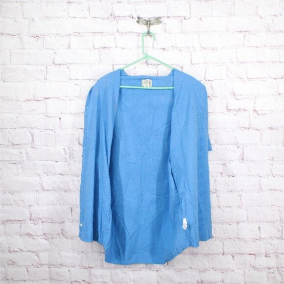 LL Bean Organic Cotton Seersucker Shirt Slightly Fitted Plaid Blue L Tall - Picture 6 of 11